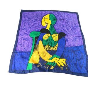Vintage Scarf Picasso Art Woman In Chair Vibrant 33" Cubism Modern